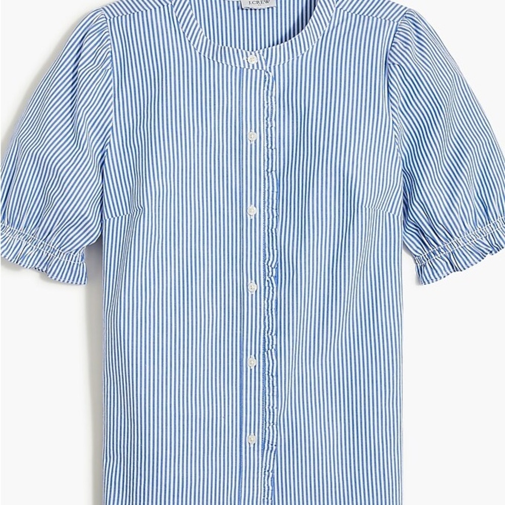 J. Crew Factory Blue and White Striped Puff Sleeve Blouse